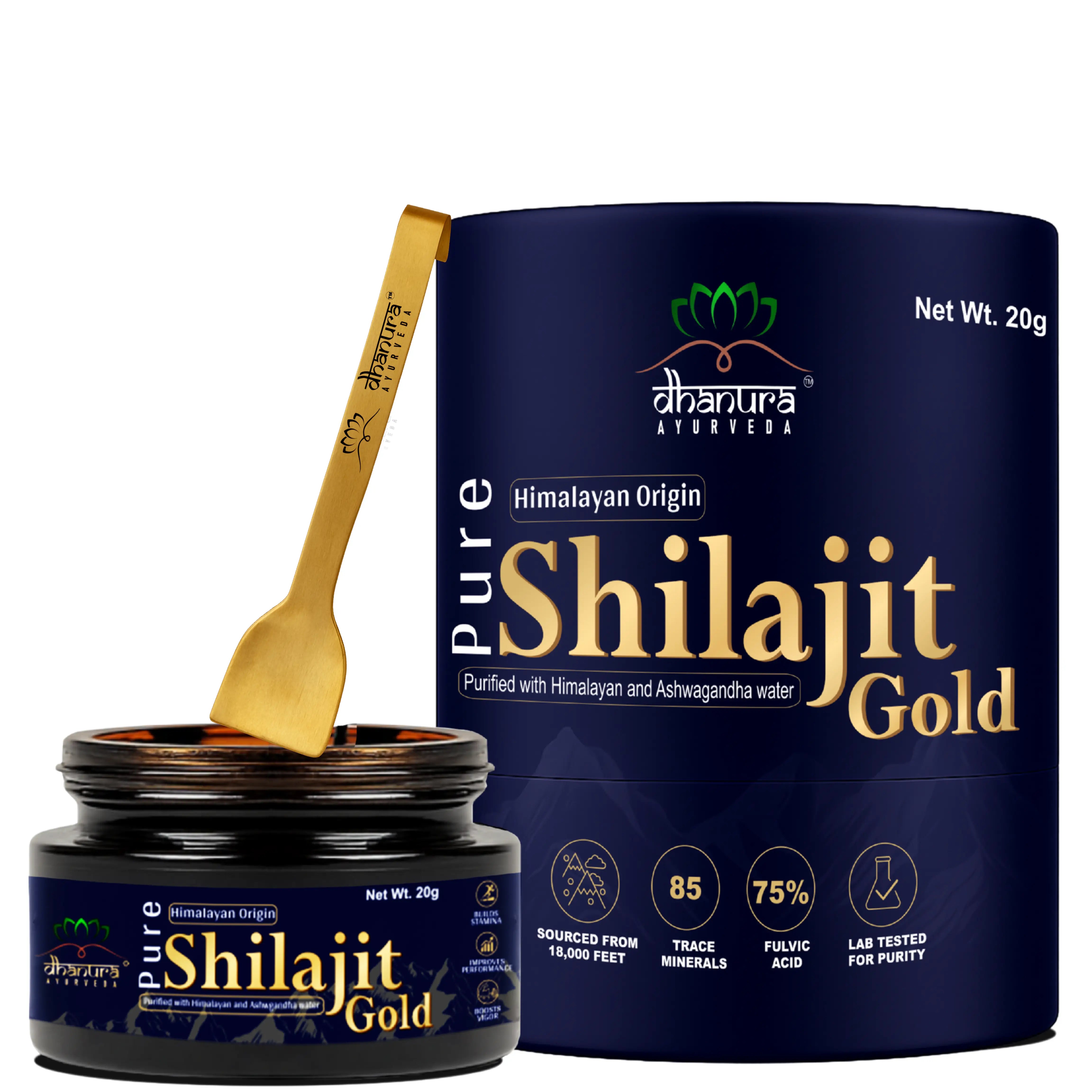 Premium Shilajit Gold Resin -85+ Minerals, 75% Fulvic Acid (20 Gram)